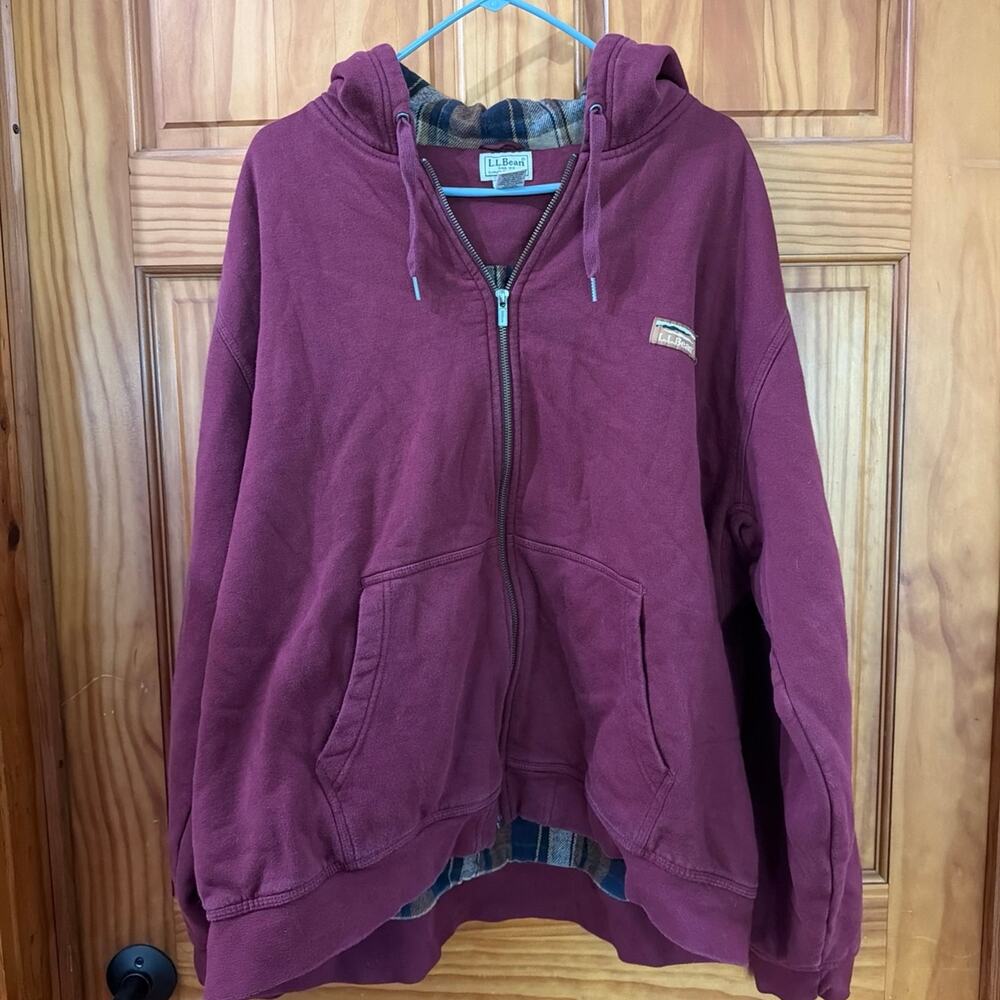 L.L. Bean Fleece Lined Full Maroon Zip Hoodie Size XXL-Reg